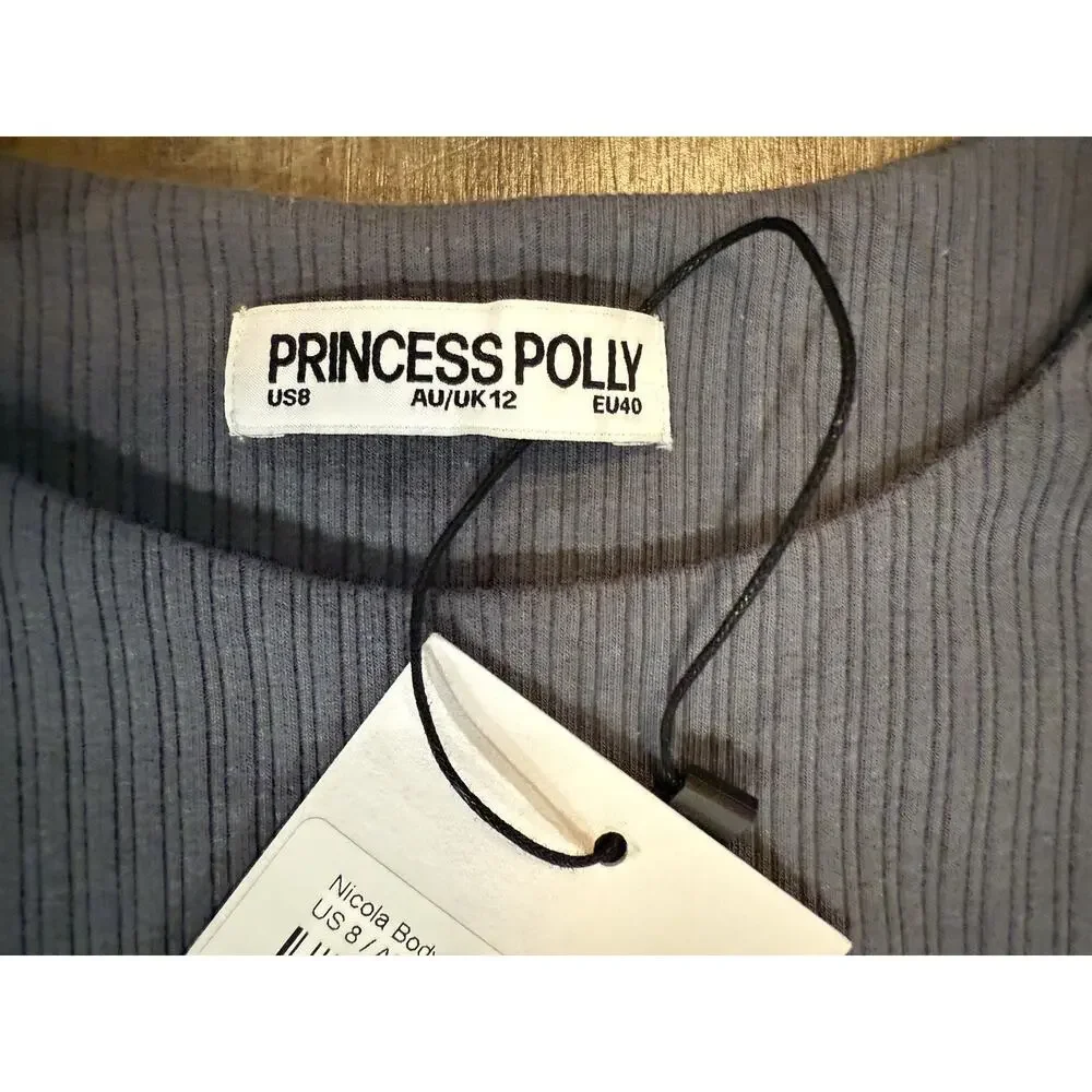 NWT PRINCESS POLLY Nicola Bodysuit Slate Gray Ribbed Criss Cross Thong Stretch 8 - Picture 7 of 16